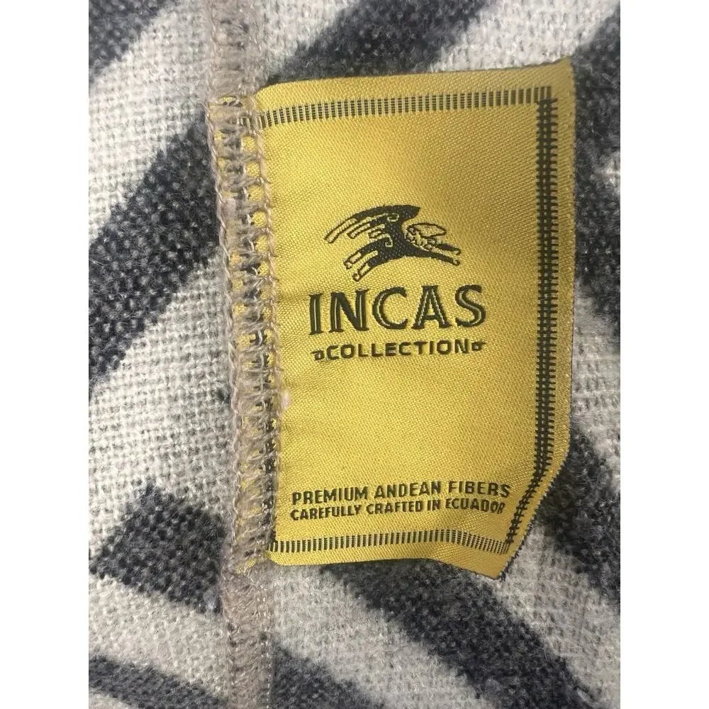 Incas Collection Andean Wool Throw Blanket Black Ivory Geometric Ecuador Tribal